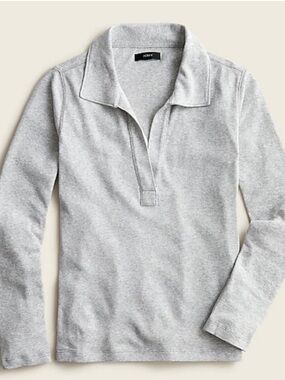 J. Crew Heather Gray Lightweight Ribbed Long Sleeve Polo Top Medium